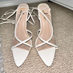 women size 6  white stiletto lace up heel lulus
